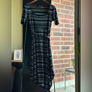 Club Monaco Black and White Stripes Asymmetrical Dress